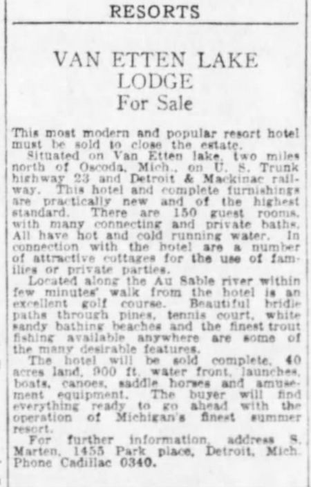 Van Ettan Lake Lodge (Van Etten Lake Lodge) - Detroit Free Press 1929 01 29 Page 29 (newer photo)