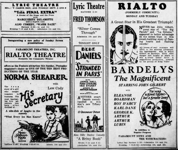 Lyric Theatre - The Escanaba Daily Press Sun Sep 4 1927 (newer photo)